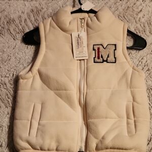 Cream Puffer Vest with M Patch